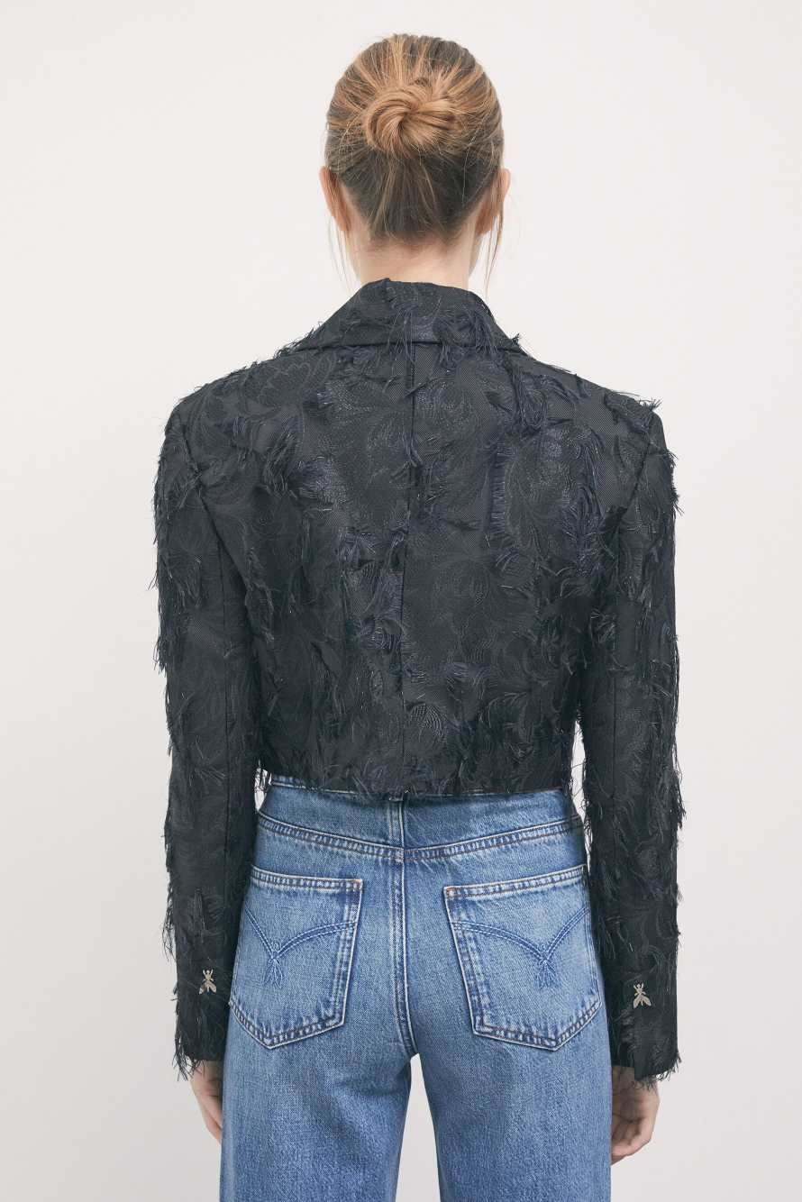 Cropped Jacquard Blazer, Black, Patrizia Pepe