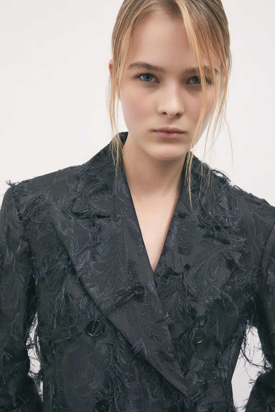 Cropped Jacquard Blazer, Black, Patrizia Pepe