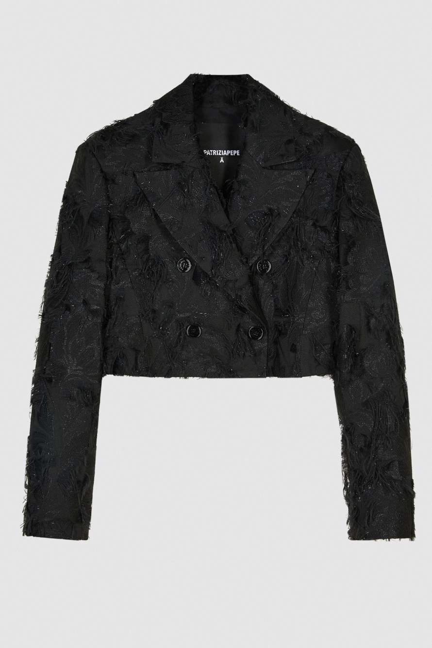 Cropped Jacquard Blazer, Black, Patrizia Pepe