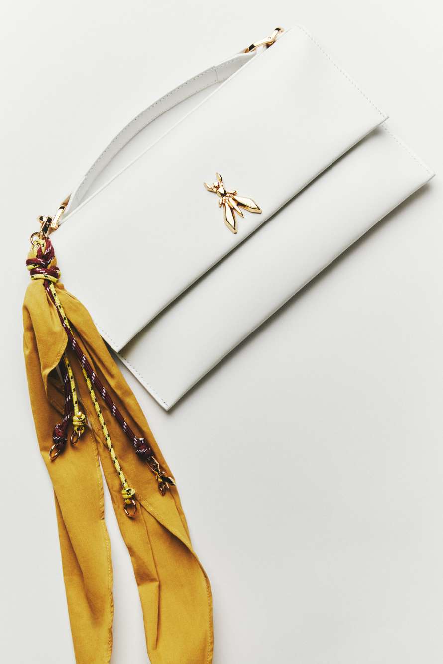 Leather clutch with chain, White, Patrizia Pepe