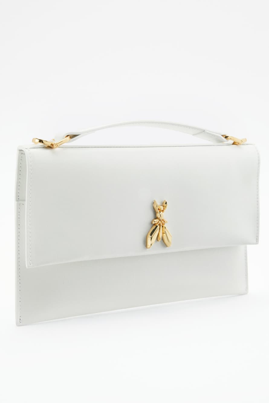 Leather clutch with chain, White, Patrizia Pepe