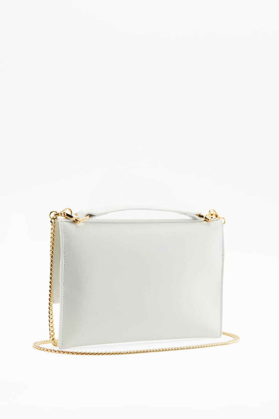 Leather clutch with chain, White, Patrizia Pepe