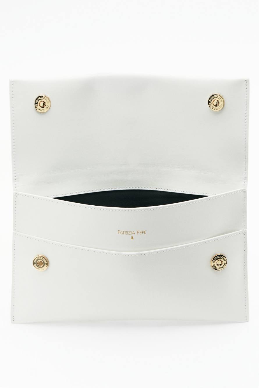 Leather clutch with chain, White, Patrizia Pepe
