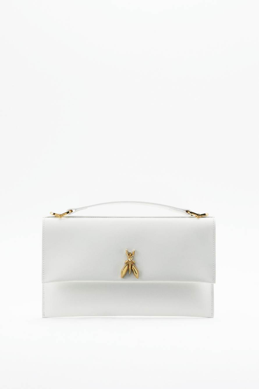 Leather clutch with chain, White, Patrizia Pepe