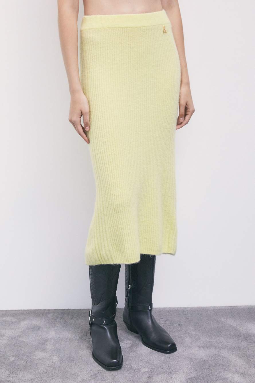 Knitted midi skirt with slit, Yellow, Patrizia Pepe