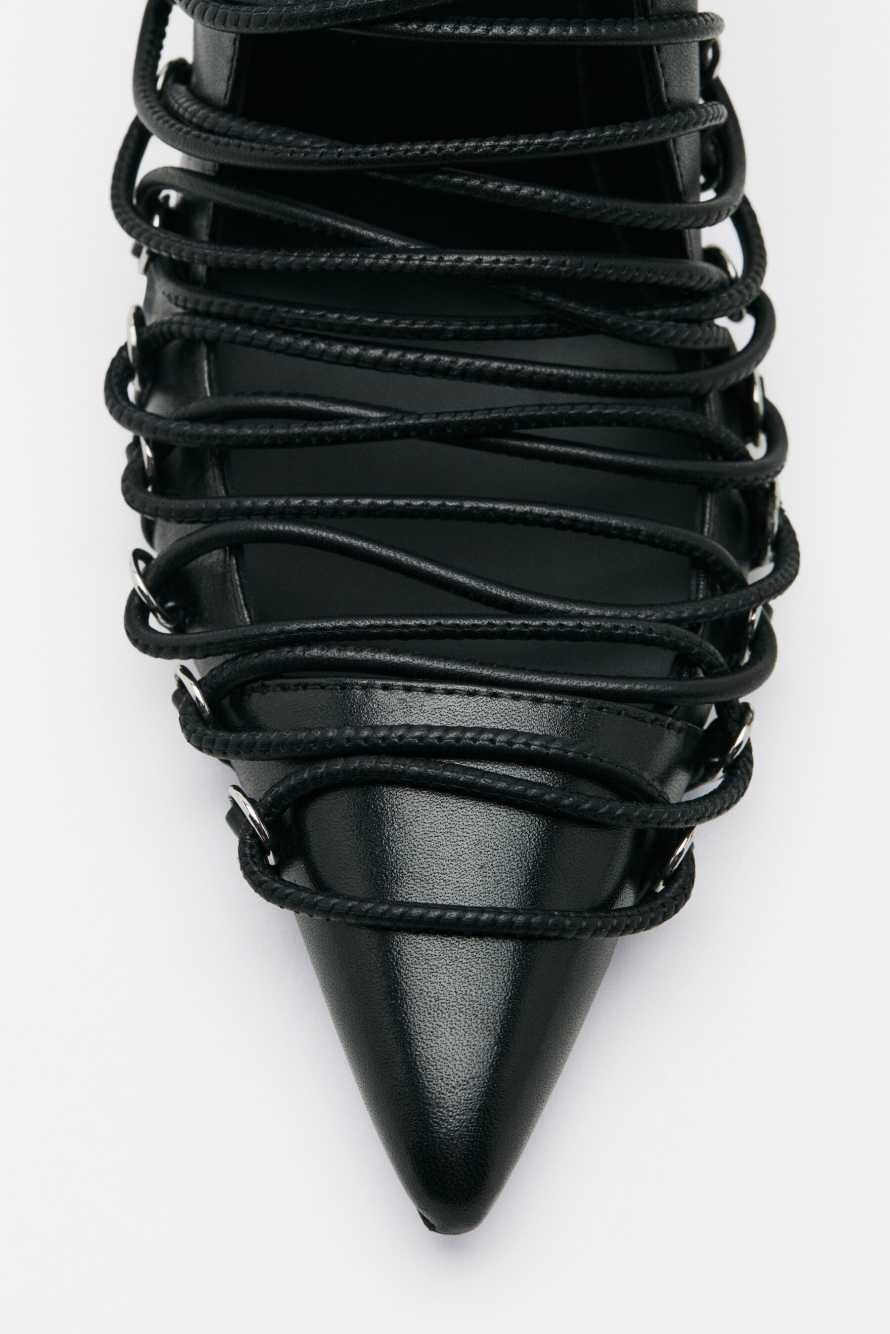 Laced Minimal Shape leather mules, Black/Silver, Patrizia Pepe