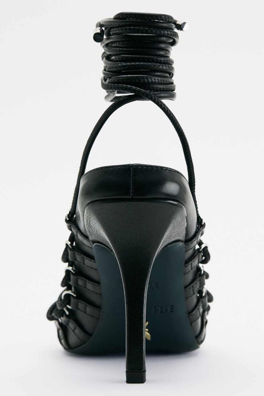 Laced Minimal Shape leather mules, Black/Silver, Patrizia Pepe