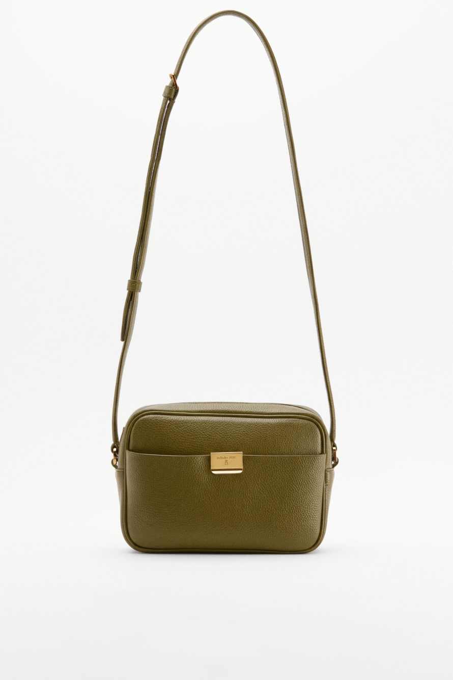 Borsa a tracolla All Day in pelle, Verde, Patrizia Pepe