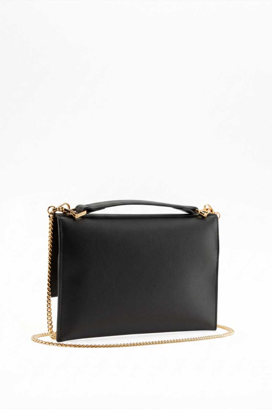 Leather clutch with chain, Black, Patrizia Pepe