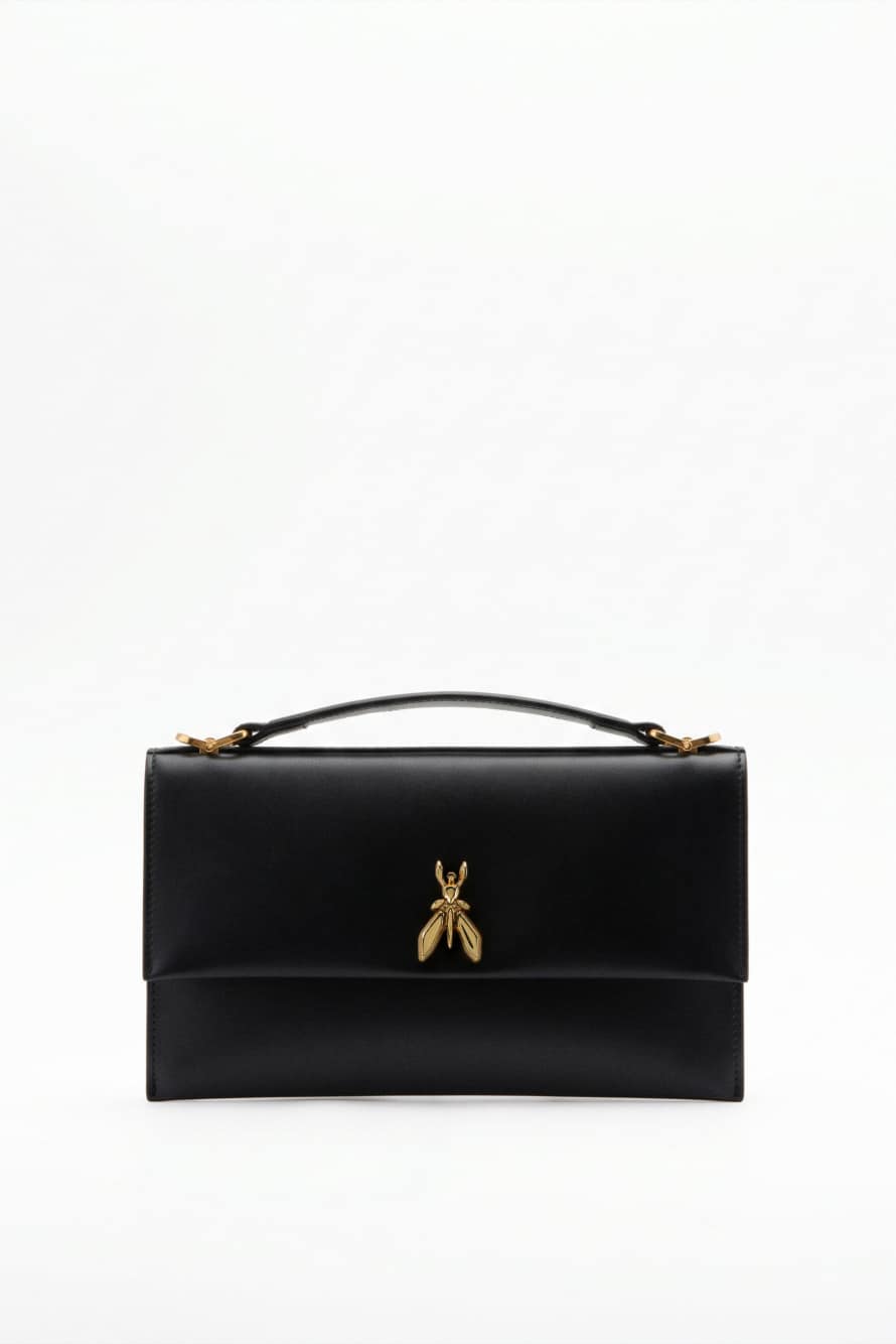 Leather clutch with chain, Black, Patrizia Pepe