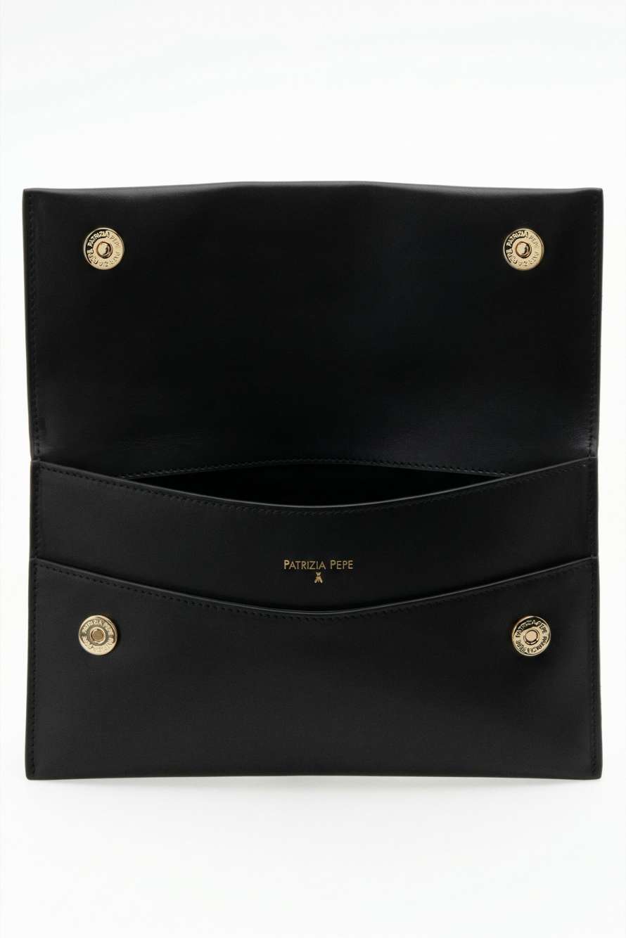 Leather clutch with chain, Black, Patrizia Pepe