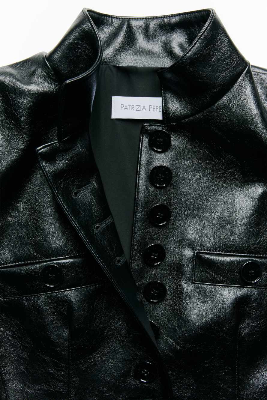 Officier jacket in coated fabric, Black, Patrizia Pepe