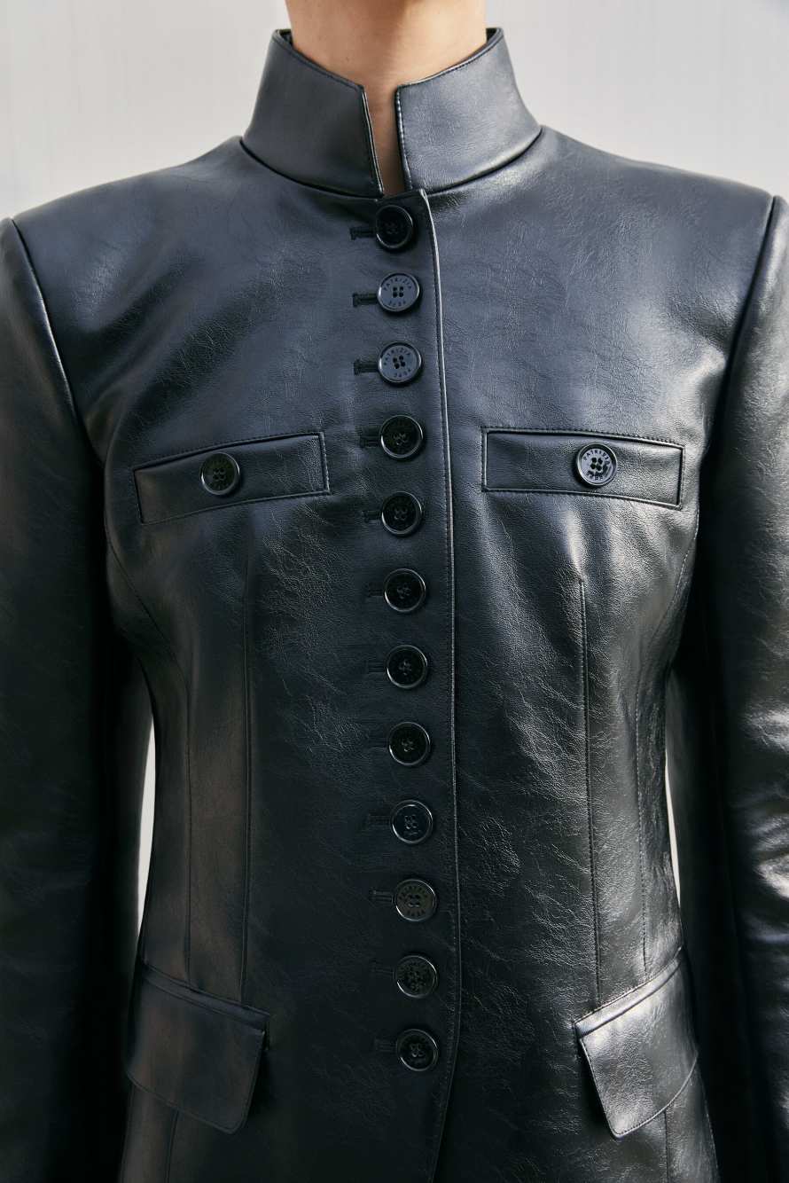 Officier jacket in coated fabric, Black, Patrizia Pepe