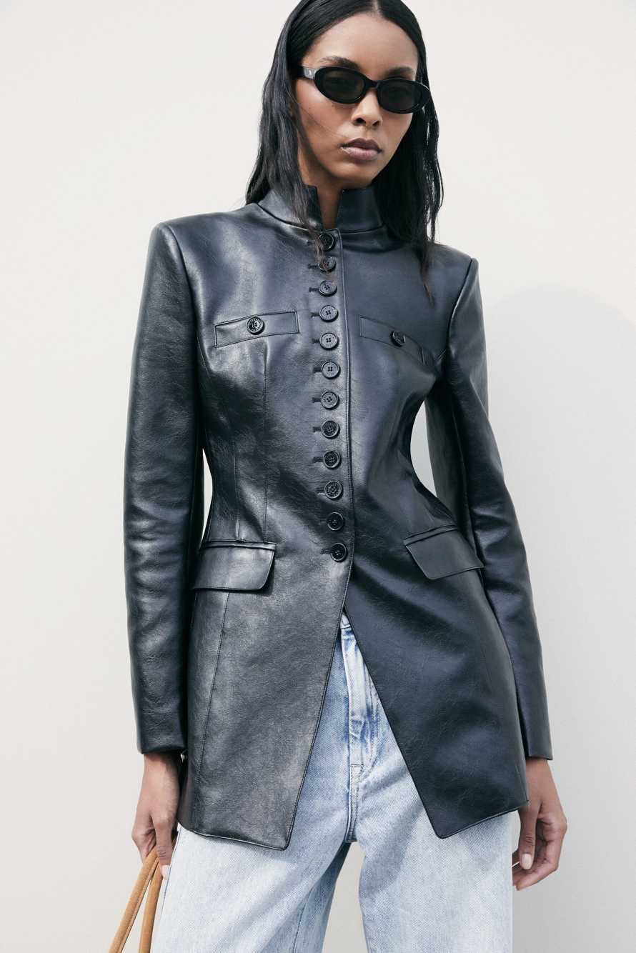 Officier jacket in coated fabric, Black, Patrizia Pepe