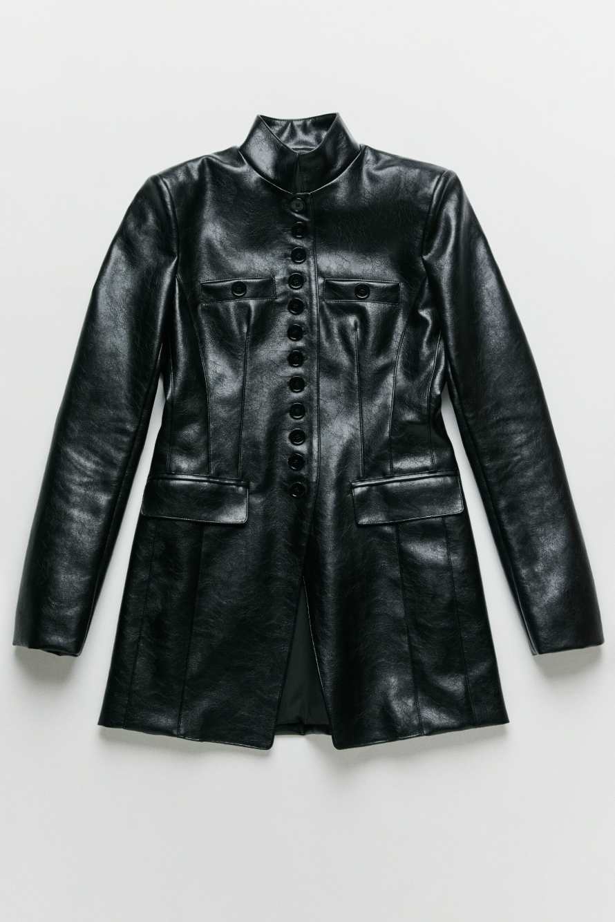 Officier jacket in coated fabric, Black, Patrizia Pepe
