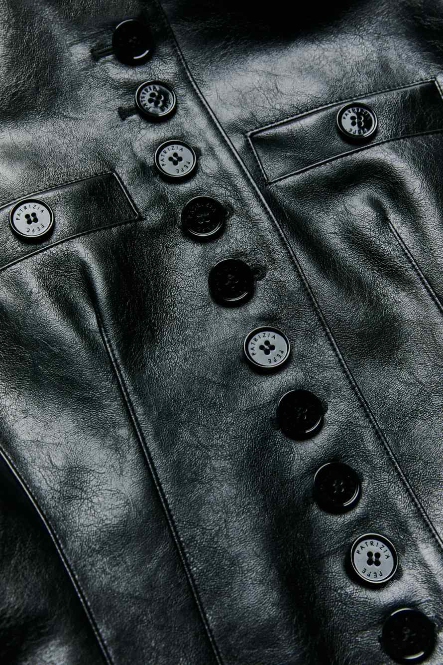 Officier jacket in coated fabric, Black, Patrizia Pepe