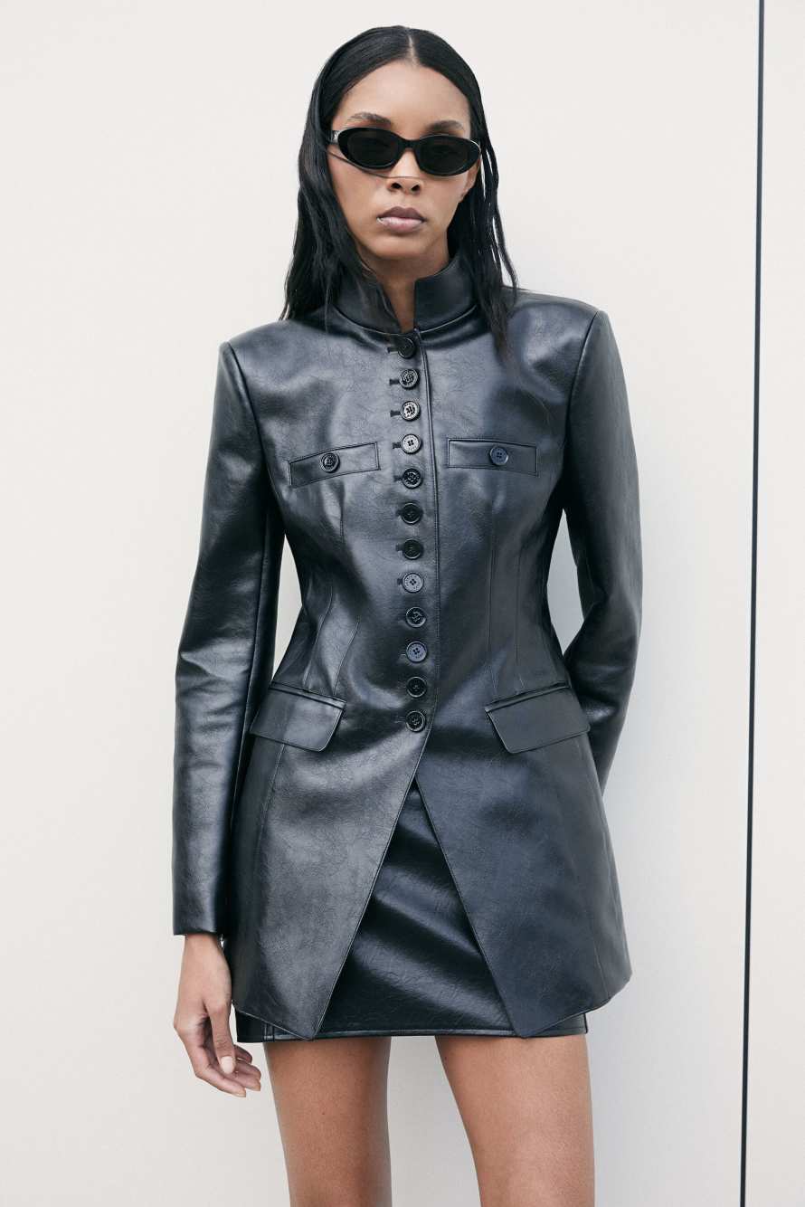 Officier jacket in coated fabric, Black, Patrizia Pepe